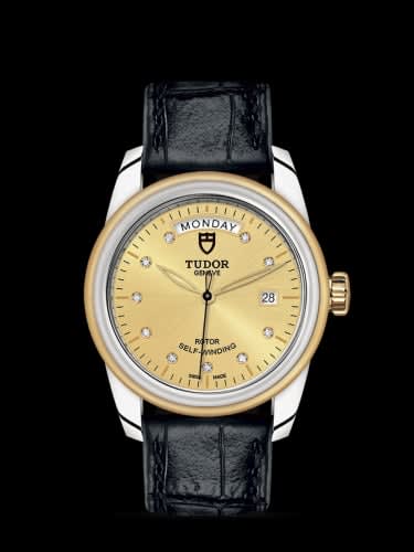 Tudor Glamour Day + Date Stainless Steel / Yellow Gold / Champagne-Diamond / Strap