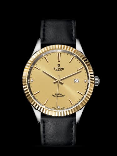 Tudor Style 41 Stainless Steel / Yellow Gold / Fluted / Champagne-Diamond / Strap
