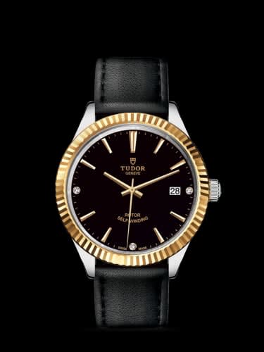 Tudor Style 38 Stainless Steel / Yellow Gold / Fluted / Black-Diamond / Strap
