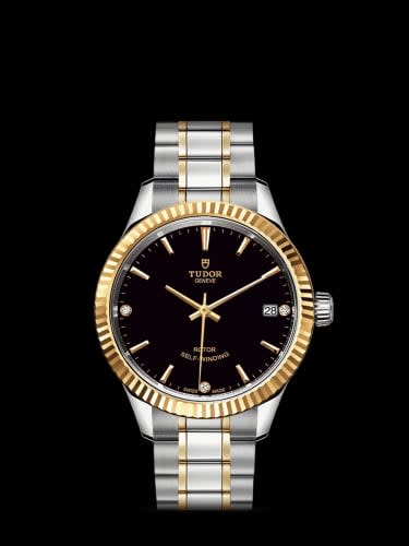 Tudor Style 34 Stainless Steel / Yellow Gold / Fluted / Black-Diamond / Bracelet