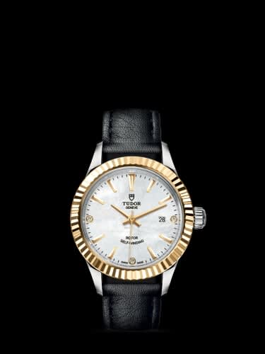 Tudor Style 28 Stainless Steel / Yellow Gold / Fluted / MOP-Diamond / Strap