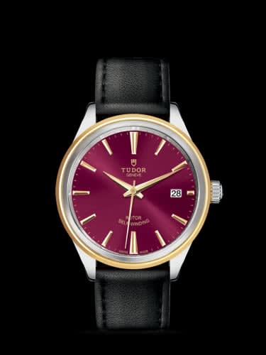 Tudor Style 38 Stainless Steel / Yellow Gold / Burgundy / Strap