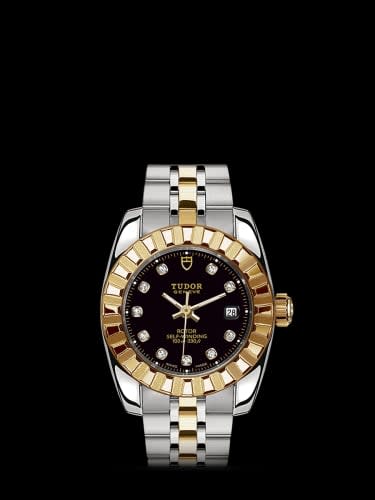 Tudor Classic 28 Stainless Steel / Yellow Gold / Fluted / Black-Diamond / Bracelet