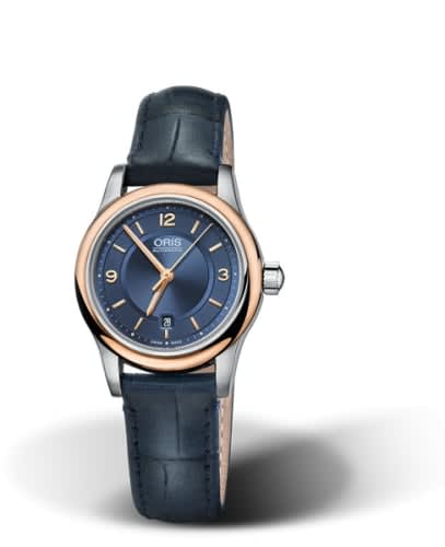 Oris Classic Date Lady 28.5 Stainless Steel - Rose Gold / Blue