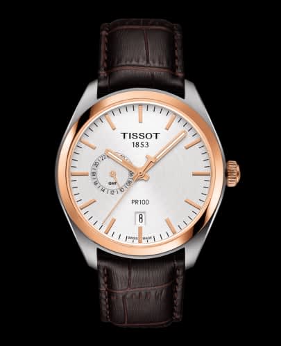 Tissot PR 100 39 Dual Time Stainless Steel / Yellow Gold / Silver / Strap