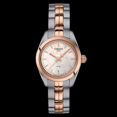 Tissot PR 100 Quartz 25 Stainless Steel / Rose Gold PVD / MOP / Bracelet