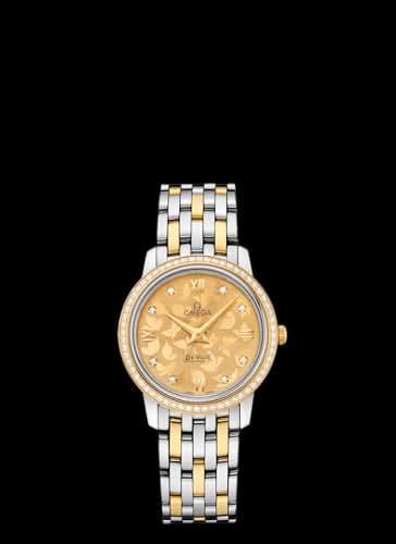 Omega De Ville Prestige Quartz 27.4 Stainless Steel / Yellow Gold / Champagne Butterfly / Bracelet / Diamond