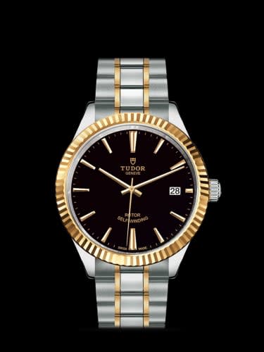Tudor Style 38 Stainless Steel / Yellow Gold / Fluted / Black / Bracelet