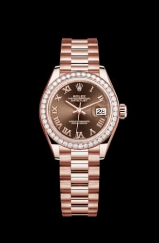 Rolex Lady-Datejust 28 Everose Diamond / President / Chocolate Roman