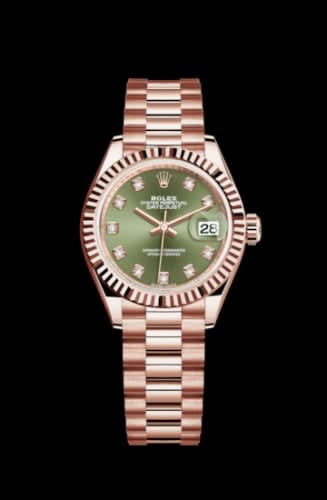Rolex Lady-Datejust 28 Everose Fluted / President / Olive Green Diamond