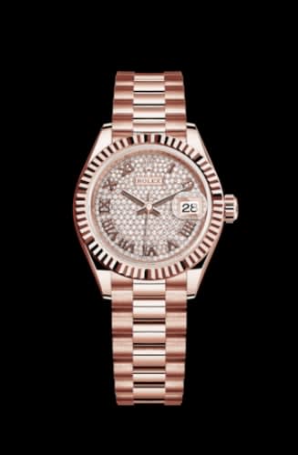 Rolex Lady-Datejust 28 Everose Fluted / President / Paved Roman