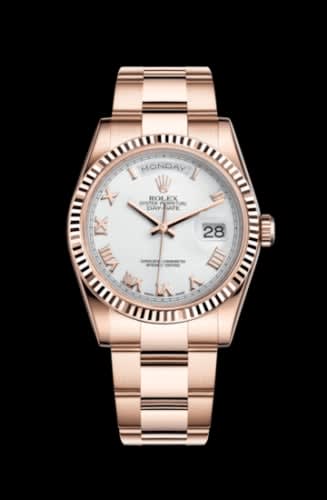 Rolex Day-Date 36 Everose Fluted / Oyster / White Roman