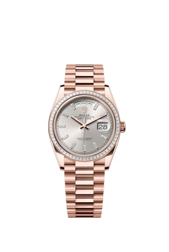 Rolex Day-Date 36 Everose Gold - Baguette / Silver - Baguette / President