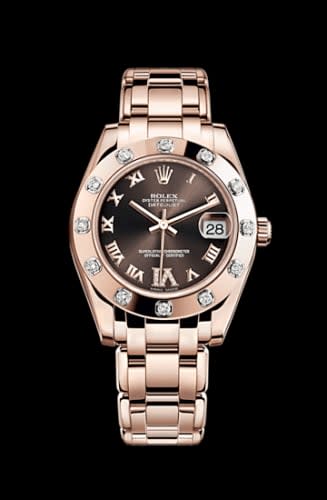 Rolex Datejust Pearlmaster 34 Everose 12 Diamond Chocolate Roman