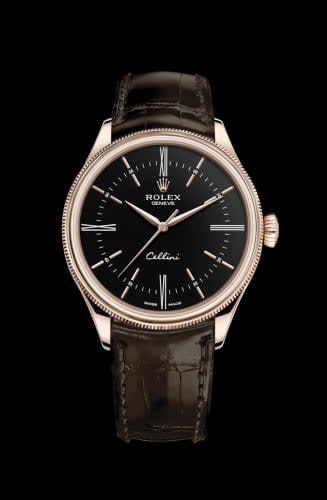 Rolex Cellini Time Everose / Black / Alligator Brown