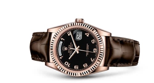 Rolex Day-Date 36 Everose Fluted / Strap / Black