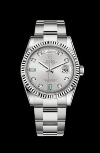 Rolex Day-Date 36 White Gold Fluted / Oyster / Silver Diamond Emerald