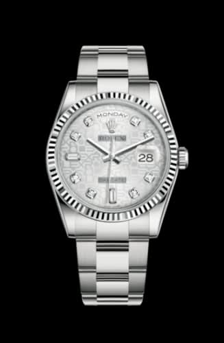 Rolex Day-Date 36 White Gold Fluted / Oyster / Silver Computer