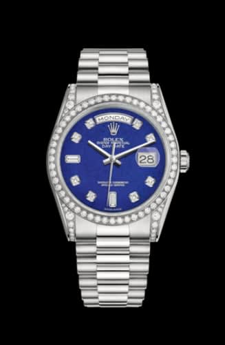 Rolex Day-Date 36 White Gold Diamonds / President / Lapis Diamonds