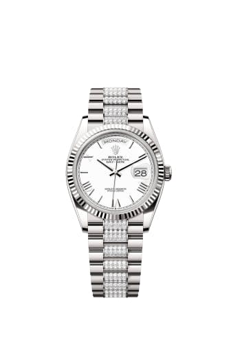 Rolex Day-Date 36 White Gold - Fluted / White - Roman / President - Diamond