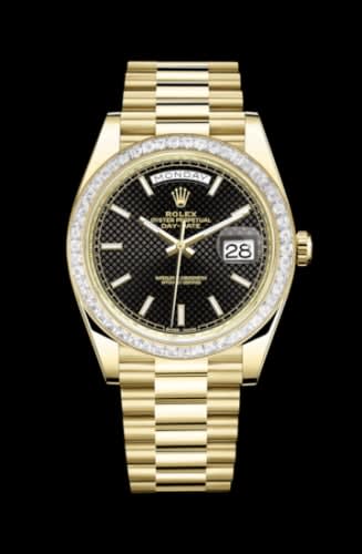 Rolex Day-Date 40 Yellow Gold - Baguette / Black