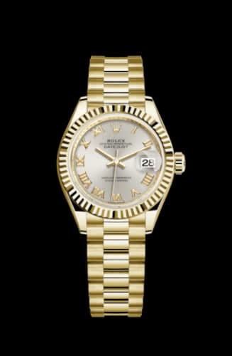 Rolex Lady-Datejust 28 Yellow Gold Fluted / President / Silver Roman