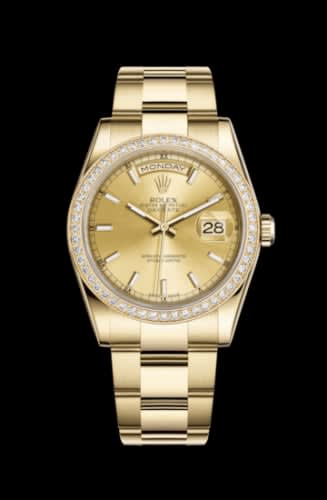 Rolex Day-Date 36 Yellow Gold Diamonds / Oyster / Champagne
