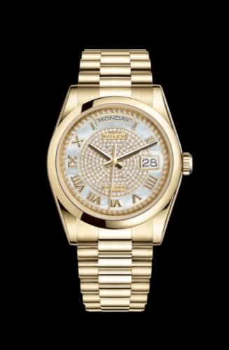 Rolex Day-Date 36 Yellow Gold Domed / President / Paved Roman