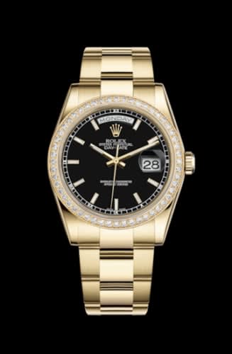Rolex Day-Date 36 Yellow Gold Diamonds / Oyster / Black