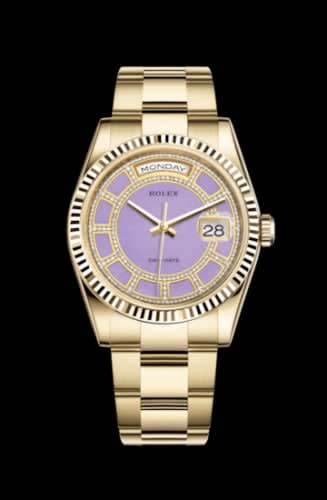 Rolex Day-Date 36 Yellow Gold Fluted / Oyster / Lavender Jade Carousel