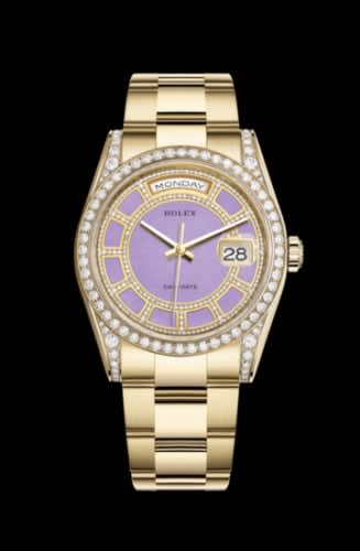Rolex Day-Date 36 Yellow Gold Diamonds / Oyster / Lavender Jade Carousel