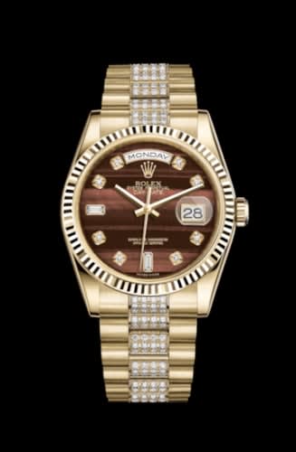 Rolex Day-Date 36 Yellow Gold Fluted / President Diamonds / Bull's Eye