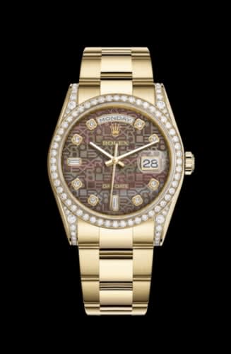 Rolex Day-Date 36 Yellow Gold Diamonds / Oyster / Black MOP Computer