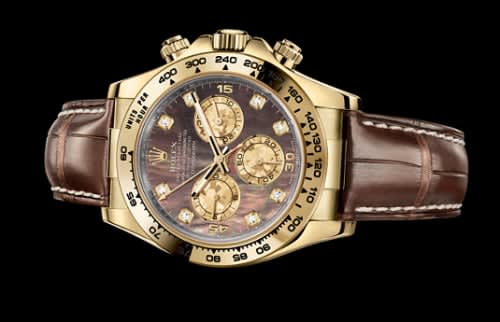 Rolex Cosmograph Daytona Yellow Gold / Black Mother of Pearl / Strap