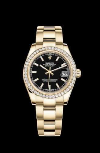 Rolex Datejust 31 Yellow Gold Diamond / Oyster / Black