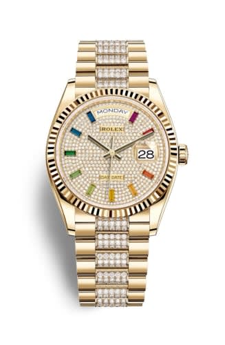 Rolex Day-Date 36 Yellow Gold / Fluted / Paved-Rainbow / President-Diamond