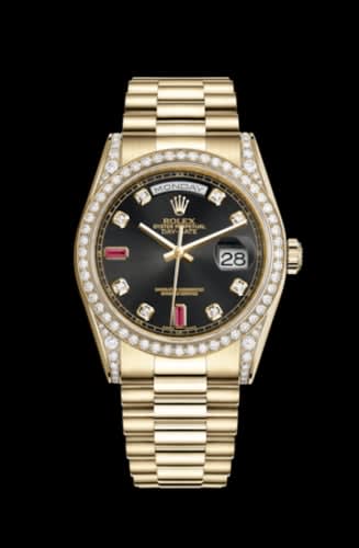Rolex Day-Date 36 Yellow Gold Diamonds / President / Black Diamonds Rubies