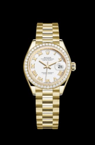 Rolex Lady-Datejust 28 Yellow Gold Diamond / President / White Roman