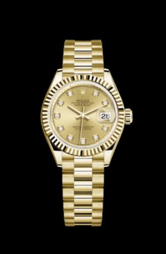 Rolex Lady-Datejust 28 Yellow Gold Fluted / President / Champagne Diamond