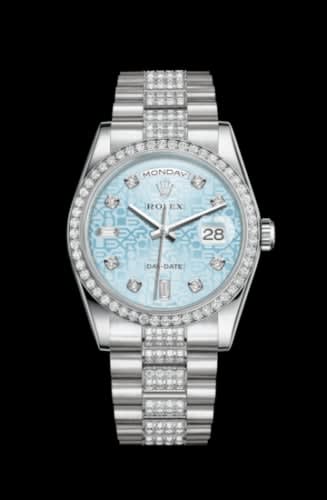 Rolex Day-Date 36 Platinum Diamonds / President Diamonds / Ice Blue Computer