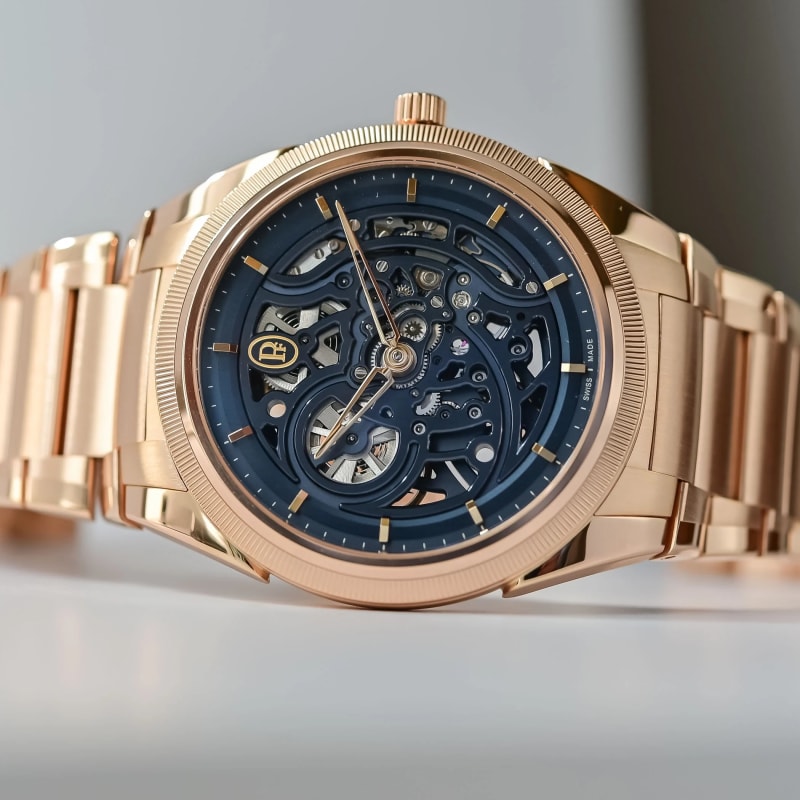 Parmigiani Fleurier Tonda PF Skeleton Rose Gold Milano Blue