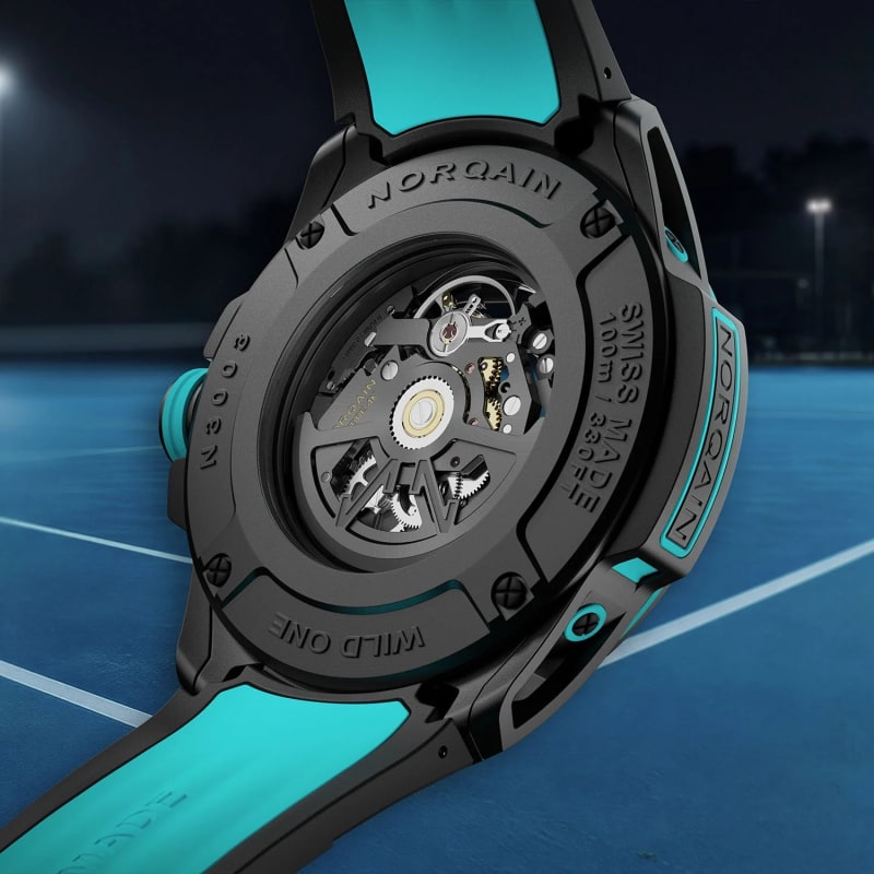 Norqain Wild ONE Skeleton X-Lite Turquoise – Black & Turquoise Stretch Strap