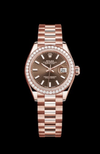 Rolex Lady-Datejust 28 Everose Diamond / President / Chocolate
