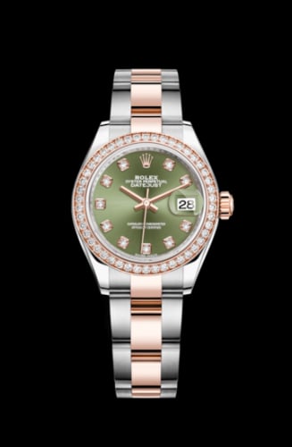 Rolex Lady-Datejust 28 Rolesor Rose Diamond / Oyster / Olive Diamond