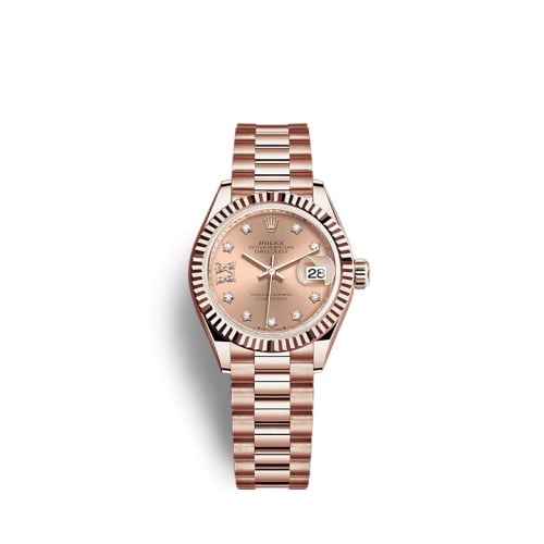 Rolex Lady-Datejust 28 Rose Gold / Fluted / Rose - Diamond / President
