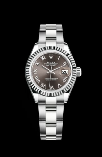 Rolex Lady-Datejust 28 Stainless Steel Fluted / Grey - Roman / Oyster