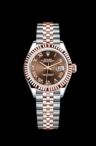 Rolex Lady-Datejust 28 Rolesor Rose Fluted / Jubilee / Chocolate Roman