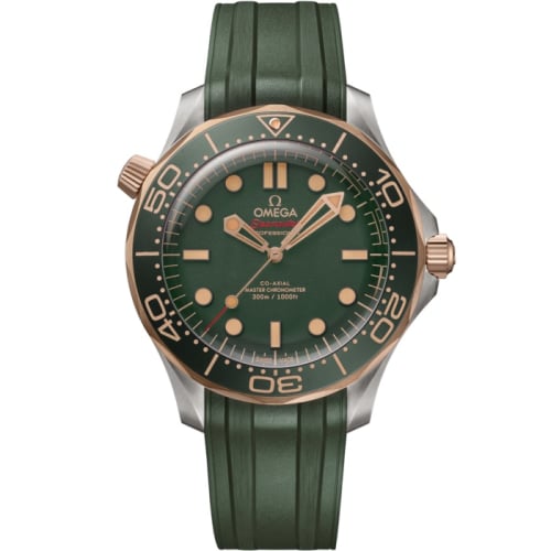 Omega Seamaster Diver 300M Master Co-Axial 42 Titanium - Bronze Gold / Green / Rubber