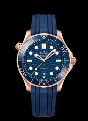 Omega Seamaster Diver 300M Master Co-Axial 42 Sedna Gold / Blue / Rubber