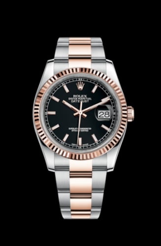 Rolex Datejust 36 Rolesor Everose Fluted / Oyster / Black